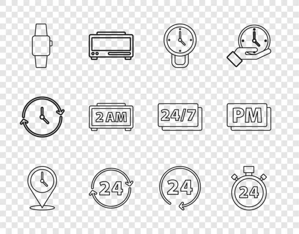 Ορισμός Θέσης Γραμμής Ρολόι Stopwatch Ώρες Ρολόι Smartwatch Ψηφιακός Συναγερμός — Διανυσματικό Αρχείο