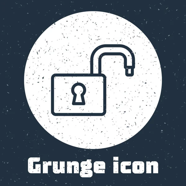 Grunge Line Open Padlock Icon Isolated Grey Background Opened Lock — Stock Vector