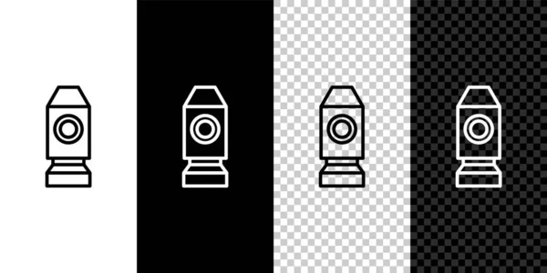 Setzen Sie Linie Raketenschiff Symbol Isoliert Auf Schwarz Weißem Transparentem — Stockvektor