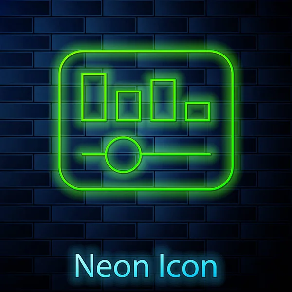 Gloeiende Neon Lijn Muziek Equalizer Pictogram Geïsoleerd Baksteen Muur Achtergrond — Stockvector