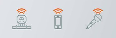 Kablosuz mikrofon akıllı sensör ve akıllı telefon simgesini ayarla. Vektör.