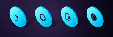 Isometric Button sohbet bildirimi, cep telefonu görüşmesi, Lifebuoy ve servis simgesini ayarlayın. Vektör.