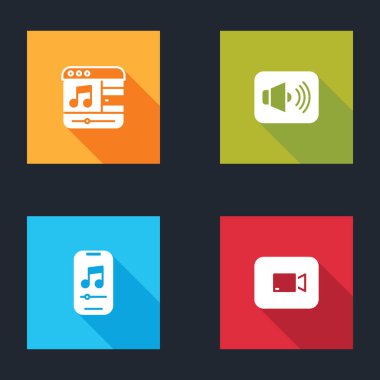 Müzik çalar, Hoparlör sesi ve video düğmesi simgesini çal. Vektör.