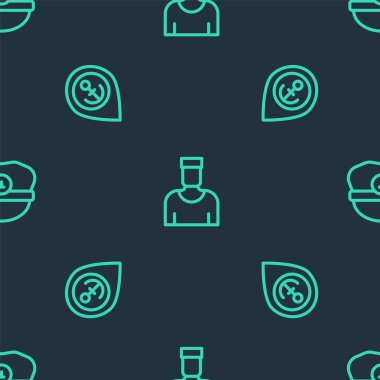 Denizci kaptanı konumunu çapa ve Kaptan şapkası ile belirleyin. Vektör.