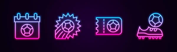Fixer Calendrier Football Soccer Football Football Billet Chaussures Icône Lumineuse — Image vectorielle