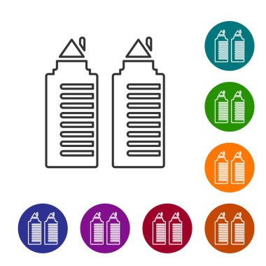 Siyah çizgi Dnipro şehir ikonundaki iki uzun konut kulesi beyaz arka planda izole edildi. Simgeleri renk daire düğmelerine ayarla. Vektör.