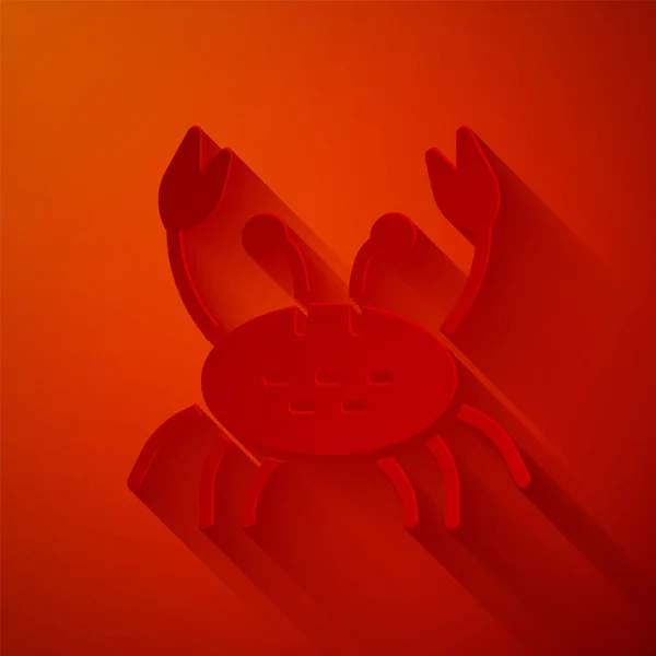 纸切螃蟹图标孤立在红色背景 造纸艺术风格 — 图库矢量图片