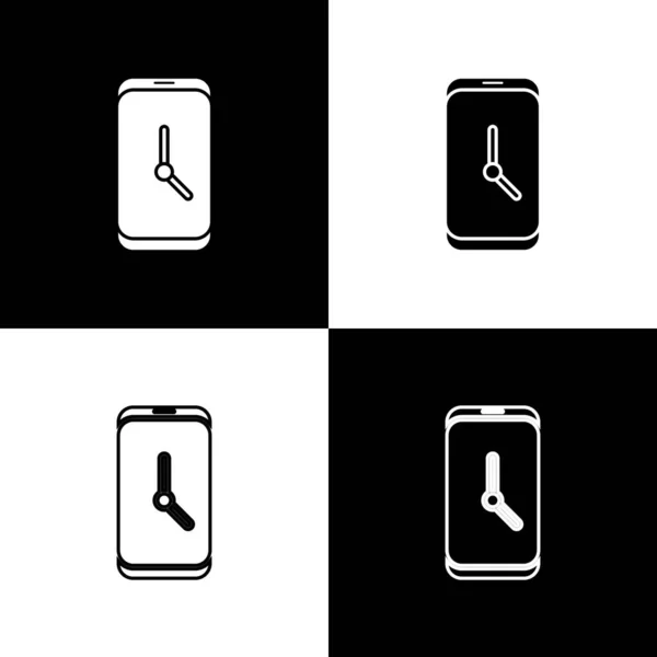 Set Alarm Clock App Smartphone Interface Icon Isolated Black White — Stock Vector