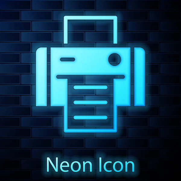 Leuchtende Neon Drucker Symbol Isoliert Auf Backsteinwand Hintergrund Vektor — Stockvektor