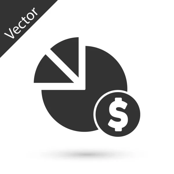 Gráfico Torta Cinza Ícone Símbolo Infográfico Dólar Isolado Fundo Branco — Vetor de Stock