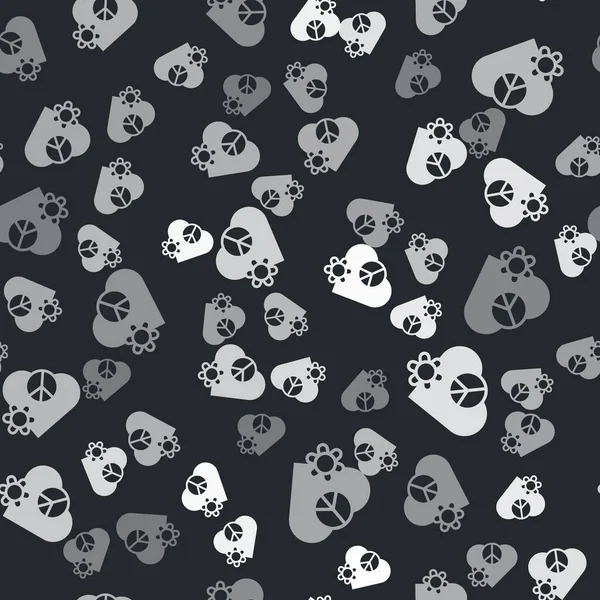 Ref Grey Love Peace Icon Isolated Seamless Pattern Black Background — стоковый вектор