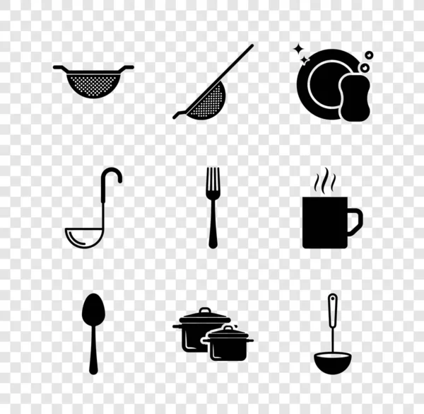 Set Kitchen Colander Mosogatás Edények Kanál Főzés Pot Merőkanál Villa — Stock Vector