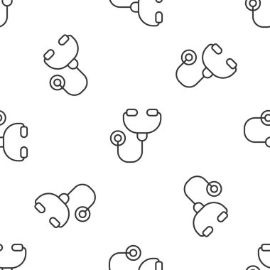 Gri çizgi steteskop tıbbi alet ikonu beyaz arka planda kusursuz desen izole etti. Vektör İllüstrasyonu.