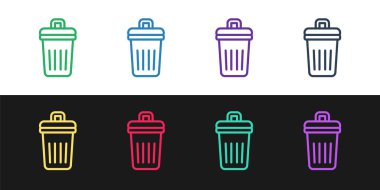 Çöp kutusu simgesini siyah ve beyaz arkaplanda izole et. Çöp kutusu tabelası. Sepet simgesini geri dönüştür. Ofis çöpü ikonu. Vektör.