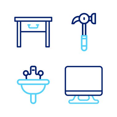 Akıllı TV Yıkama Çekici ve Mobilya Komodininin simgesini ayarla. Vektör.