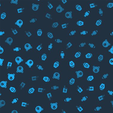 Bal Dipper çubuğu, bal kavanozu, koruyucu şapkalı arıcı ve Ayı kafası kusursuz desenli. Vektör.