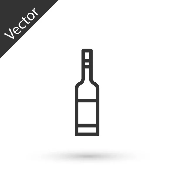 Ligne Grise Bouteille Verre Vodka Icône Isolée Sur Fond Blanc — Image vectorielle