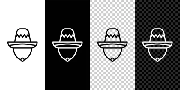 Set Line Tradicional Sombrero Mexicano Icono Aislado Sobre Fondo Blanco — Vector de stock