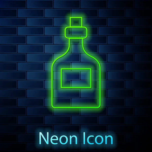 Žhnoucí Neonová Čára Alkohol Nápoj Rum Láhev Ikona Izolované Cihlové — Stockový vektor