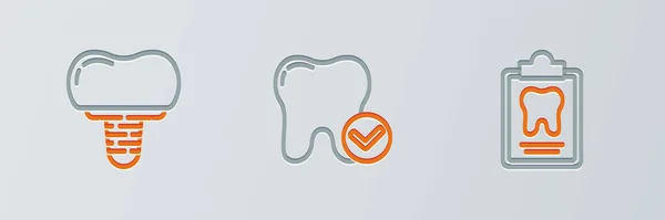 Définir Ligne Implant Carte Dentaire Icône Concept Blanchiment Des Dents — Image vectorielle