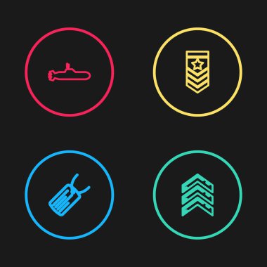Askeri künye, rütbe, sembol ve denizaltı simgesi. Vektör.