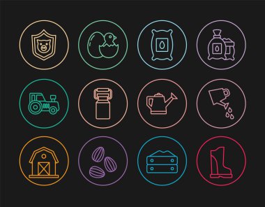 Su geçirmez lastik çizme. Sulama tam tohum koyabilir. Süt Traktör Kalkanı için konteynır. Vektör.