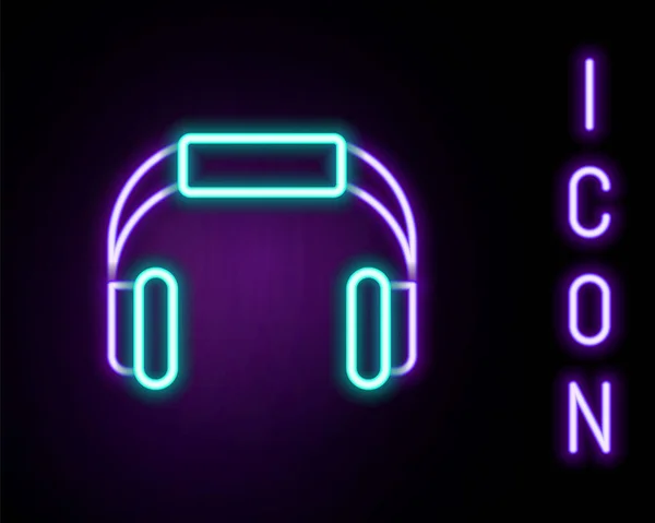 Świecąca Neonowa Linia Ikona Słuchawek Odizolowana Czarnym Tle Słuchawki Koncepcja — Wektor stockowy