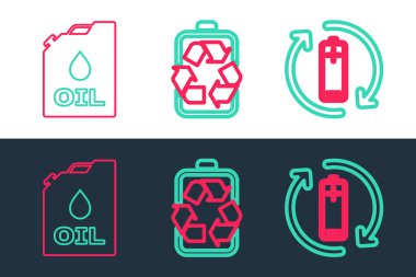 Bataryayı geri dönüşüm makinesi yağı ve ikon ile ayarla. Vektör.