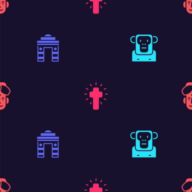 Maymun, Delhi 'deki Hindistan Kapısı, Hristiyan haçı ve Hintli adamın kusursuz bir düzeni var. Vektör.