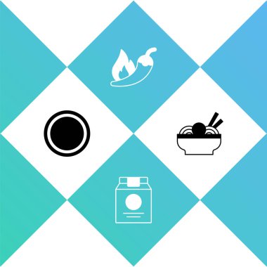 Tabak, online sipariş ve teslimat, acı biber kabı ve Asya erişte kasesi ikonu. Vektör.