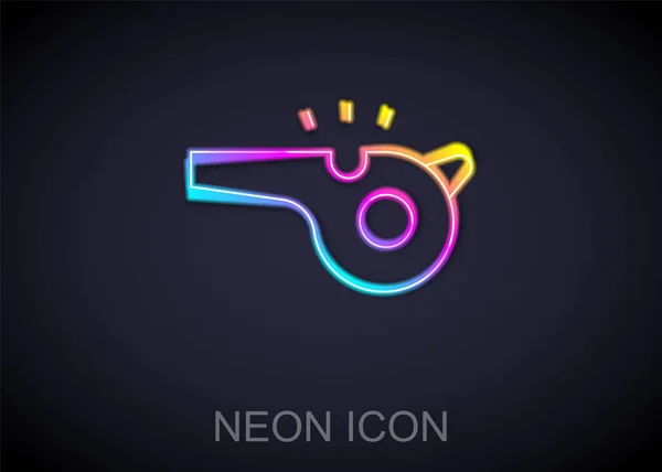 Gloeiende Neon Lijn Fluit Pictogram Geïsoleerd Zwarte Achtergrond Scheidsrechter Symbool — Stockvector