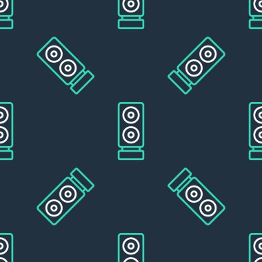 Hat Stereo hoparlörü simgesi siyah arkaplanda izole edilmiş. Ses sistemi hoparlörleri. Müzik ikonu. Müzikal sütun hoparlörü. Vektör.