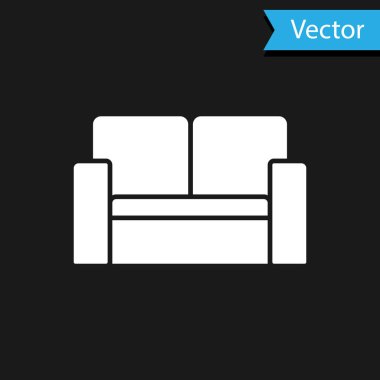 Beyaz sinema koltuğu simgesi siyah arkaplanda izole edildi. Vektör.