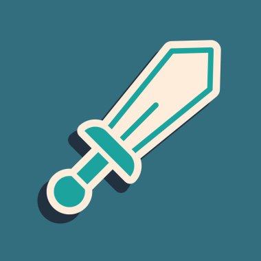 Yeşil Kılıç oyuncak simgesi yeşil arkaplanda izole edildi. Uzun gölge tarzı. Vektör.