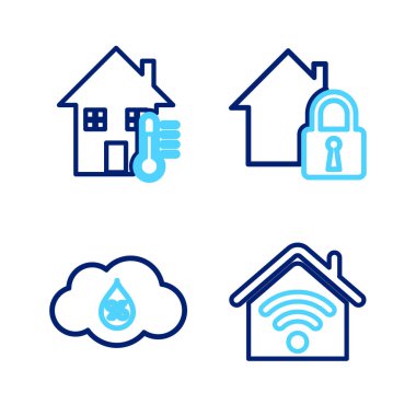 Akıllı Hattı Wi-Fi Nem Evi 'ni koruma altına alın ve sıcaklık simgesi yapın. Vektör.
