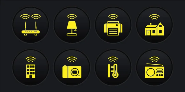 Встановити Smart Home Бездротовою Фотокамерою Термометр Таблиці Ламп Радіо Router — стоковий вектор
