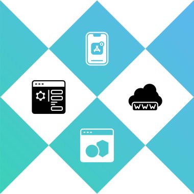 Tarayıcı ayarı, Yazılım, Mobil Uygulamalar ve Web geliştirme simgesini ayarla. Vektör.