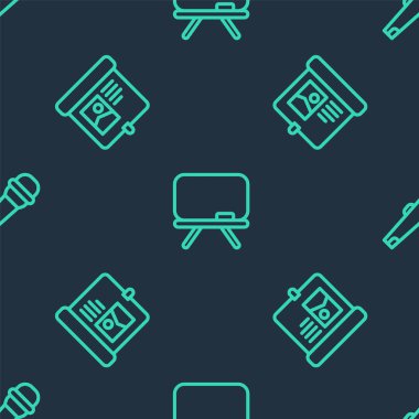 Chalkboard projeksiyon ekranını ve mikrofonu kusursuz desene ayarlayın. Vektör.