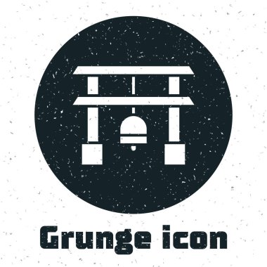 Grunge Japon Kapı simgesi beyaz arkaplanda izole edildi. Torii kapı işareti. Geleneksel Japon klasik geçit sembolü. Tek renkli klasik çizim. Vektör İllüstrasyonu.