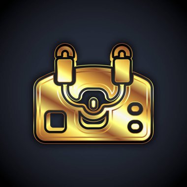Gold Aircraft steering helm icon isolated on black background. Aircraft control wheel. Vector.