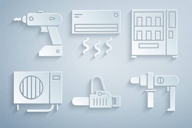 Elektrikli elektrikli matkap ve kablosuz tornavida ikonu ayarla. Vektör.