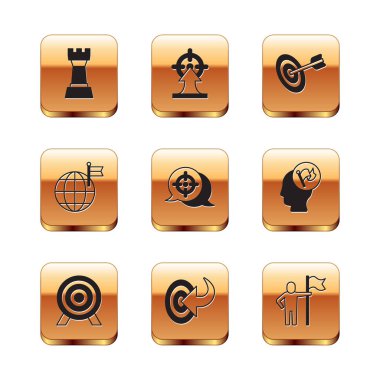 Satranç Hedef Gezegeni 'ni bayrak tutan adam ve simgesi ile ayarla. Vektör.