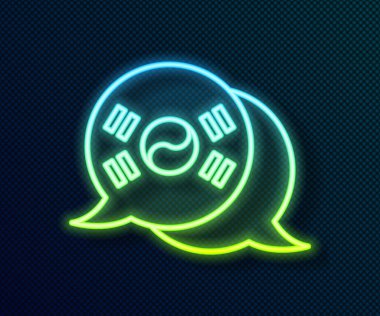 Parlayan neon hattı Güney Kore bayrağı simgesi siyah arkaplanda izole edildi. Vektör.