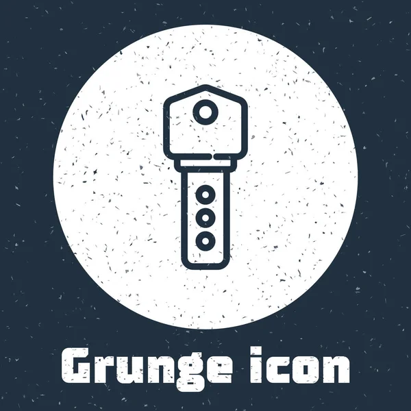 Grunge Line House Schlüsselsymbol Isoliert Auf Grauem Hintergrund Monochrome Vintage — Stockvektor