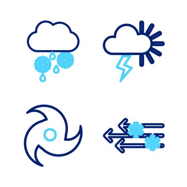 Rüzgar ve Kar Fırtınası ve Bulut 'u yağmur ikonuyla aynı hizaya getirin. Vektör.