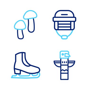 Kanadalı totem direği, hokey kaskı ve mantar ikonu. Vektör.