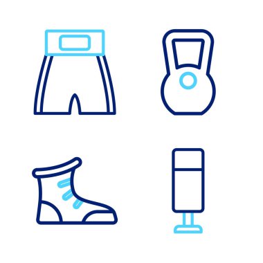 Sport Boks ayakkabıları Kettlebell ve Boks kısa simgesi. Vektör.