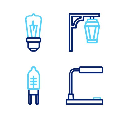 Masa lambası diyot klasik sokak lambası ve ampul simgesi yayıyor. Vektör.
