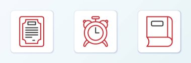 Satır Kitap Sertifika şablonunu ve Alarm saat simgesini ayarla. Vektör.