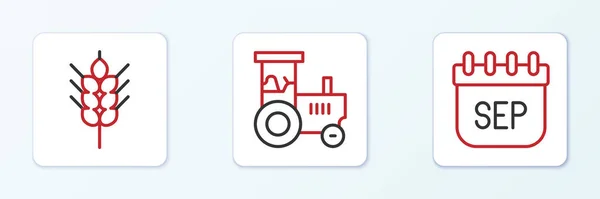 Fixer Ligne Septembre Calendrier Automne Blé Tracteur Icône Vecteur — Image vectorielle